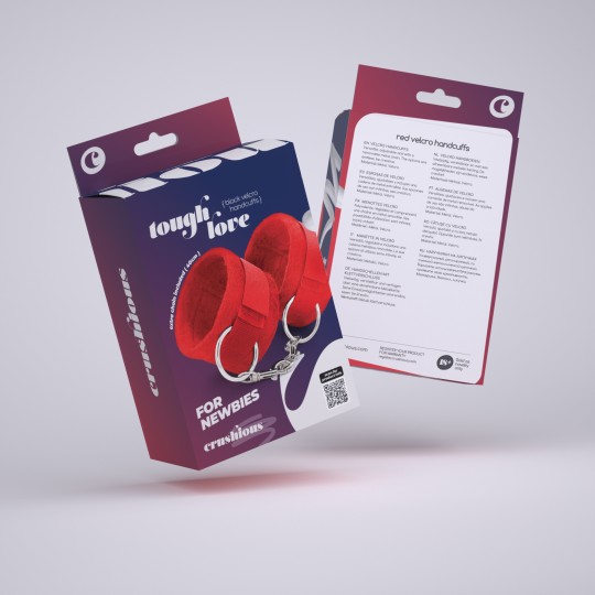 TOUGH LOVE VELCRO HANDCUFFS WITH EXTRA 40CM CHAIN CRUSHIOUS RED