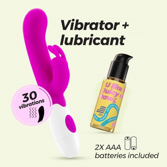 VIBRADOR CON ESTIMULADOR DE CLÍTORIS JIGGLIE Y LUBRICANTE DE BASE AGUA INCLUIDO CRUSHIOUS