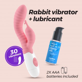 VIBRATORE CON STIMOLATORE CLITORIDE ROSA GUMMIE E LUBRIFICANTE A BASE D'ACQUA INCLUSO CRUSHIOUS