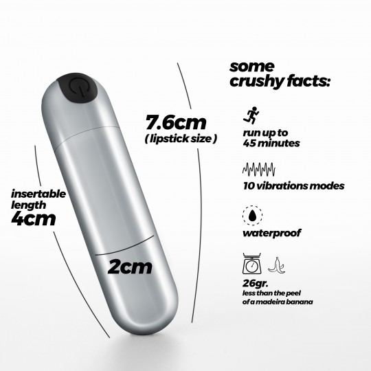 ПЕРЕЗАРЯЖАЕМАЯ ВИБРОПУЛЯ CRUSHIOUS IMOAN СЕРЕБРЯНАЯ