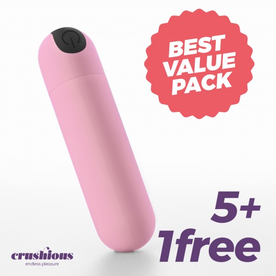 5 + 1 БЕСПЛАТНАЯ ПЕРЕЗАРЯЖАЕМАЯ ВИБРОПУЛЯ CRUSHIOUS IMOAN BABY PINK