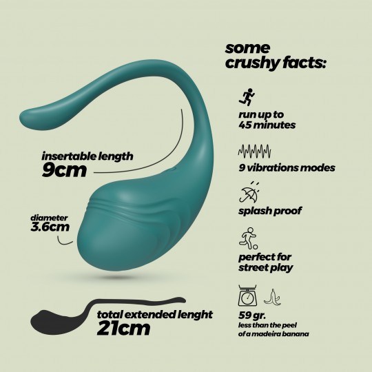 ПЕРЕЗАРЯЖАЕМОЕ ВИБРОЯЙЦО CRUSHIOUS TAMAGO С ПУЛЬТОМ ДИСТАНЦИОННОГО УПРАВЛЕНИЯ ИЗУМРУДНОГО ЦВЕТА